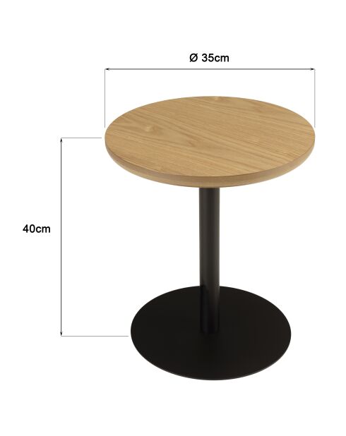 Table d'appoint ronde en bois Agathe pied noir naturelle - 35x35x40cm