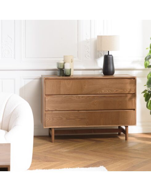 Commode Mario 3 tiroirs décor motif arrondi naturelle - 40x110x75.5cm