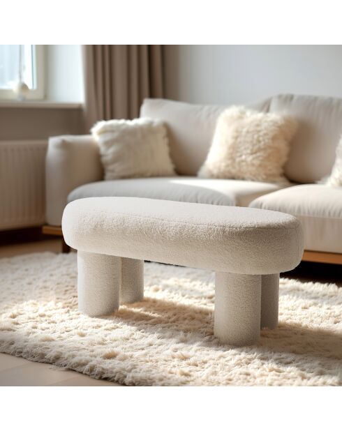 Witte bank van Agathe bouclé stof - 46x104x47cm