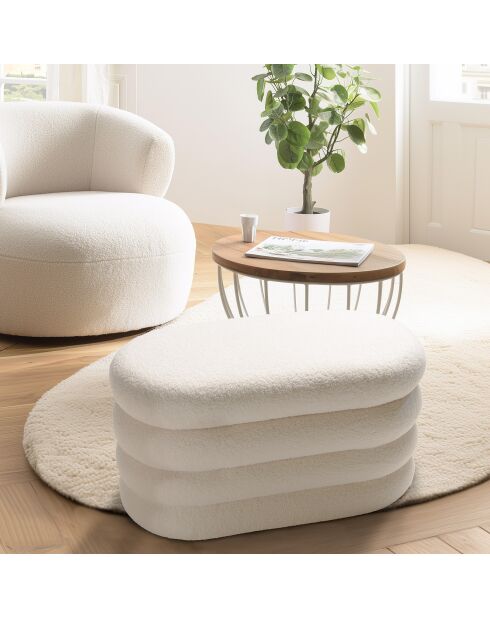 Panca bianca in tessuto Agathe Boucle con contenitore - 43x85x44 cm