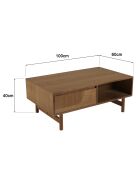 Tavolino Mario 2 cassetti motivo arrotondato 2 nicchie naturali - 60x100x40cm