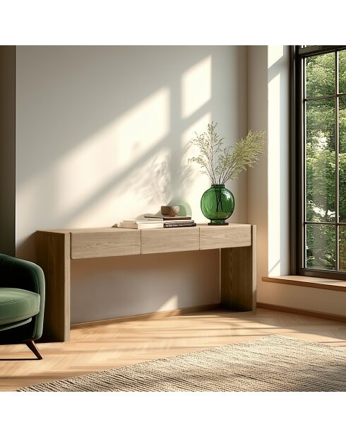 Console Ella 3 tiroirs design arrondi naturelle - 35.5x160x82cm