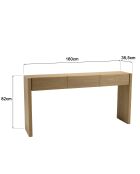 Console Ella 3 tiroirs design arrondi naturelle - 35.5x160x82cm