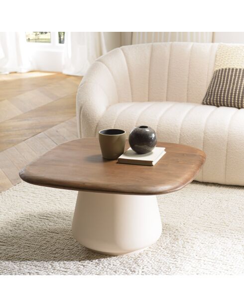 Table basse en manguier pied métal James ivoire - 70x70x37cm