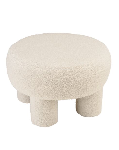 Pouf rond en tissu bouclette Agathe blanc - 50x50x33cm