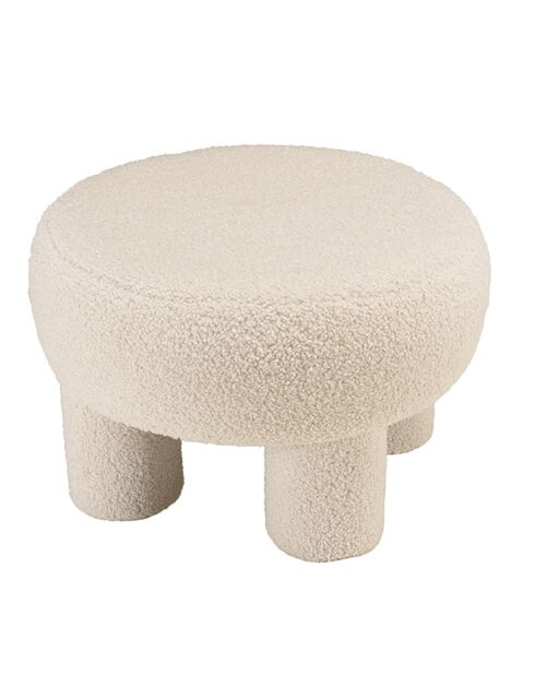 Pouf rond en tissu bouclette Agathe blanc - 50x50x33cm