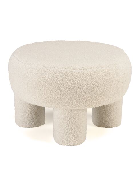 Pouf rond en tissu bouclette Agathe blanc - 50x50x33cm