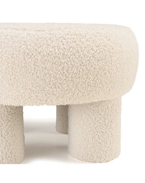 Pouf rond en tissu bouclette Agathe blanc - 50x50x33cm