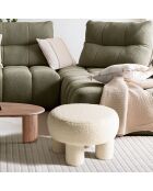 Pouf rond en tissu bouclette Agathe blanc - 50x50x33cm