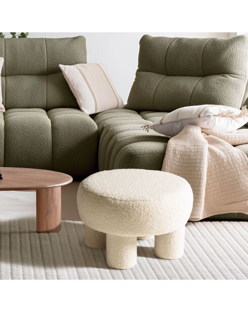 Pouf rond en tissu bouclette Agathe blanc - 50x50x33cm
