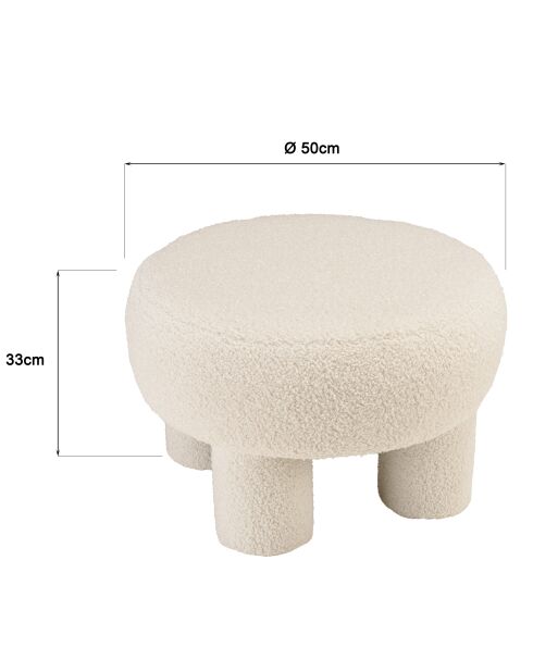 Pouf rond en tissu bouclette Agathe blanc - 50x50x33cm