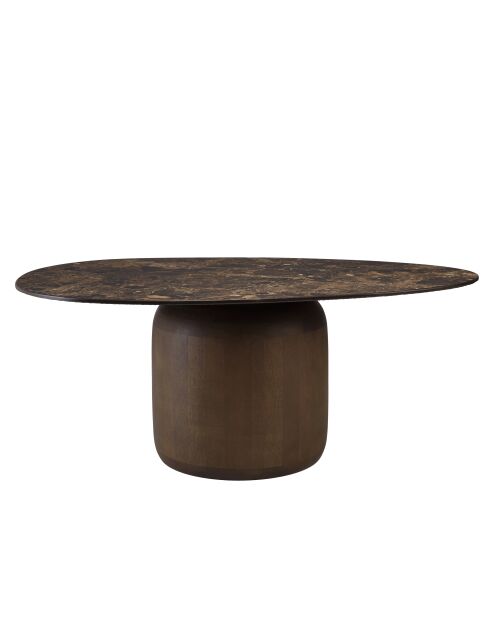 Table basse ovoïde plateau céramique James pied en manguier marron - 56x90x37cm