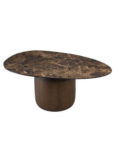 Table basse ovoïde plateau céramique James pied en manguier marron - 56x90x37cm