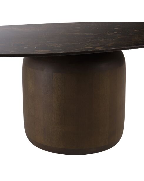 Table basse ovoïde plateau céramique James pied en manguier marron - 56x90x37cm