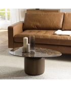 Table basse ovoïde plateau céramique James pied en manguier marron - 56x90x37cm