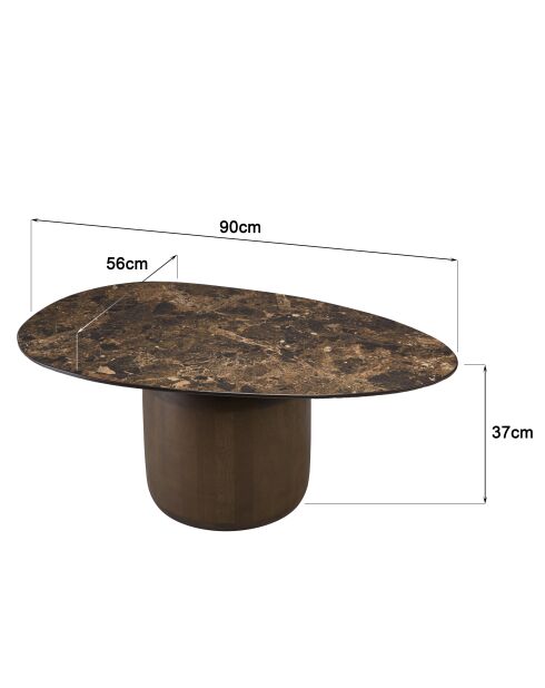 Table basse ovoïde plateau céramique James pied en manguier marron - 56x90x37cm