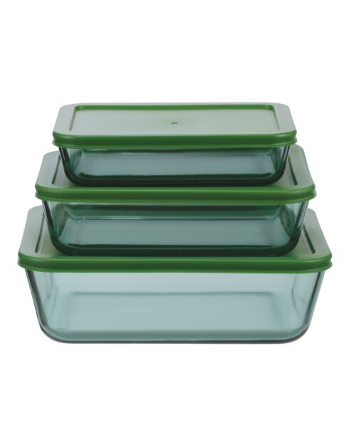 Set di 3 contenitori rettangolari in vetro verde Aloe - 64/105/152 cl