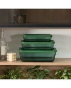 Set di 3 contenitori rettangolari in vetro verde Aloe - 64/105/152 cl