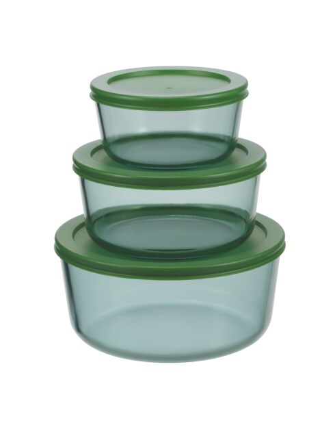 Set di 3 contenitori rotondi in vetro verde Aloe - 40/65/95 cl