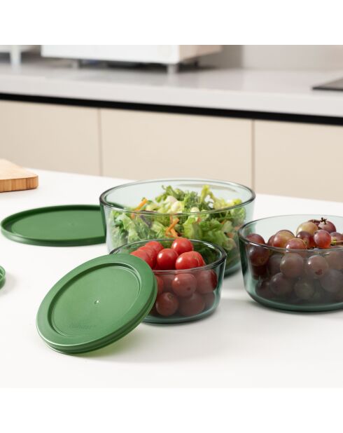 Set di 3 contenitori rotondi in vetro verde Aloe - 40/65/95 cl