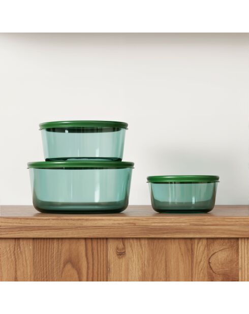 Set di 3 contenitori rotondi in vetro verde Aloe - 40/65/95 cl