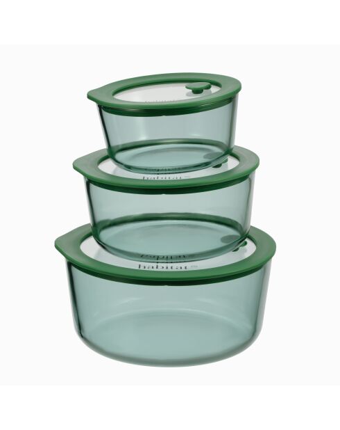 Lot de 3 boîtes de conservation rondes Aloe vertes - 40/65/95 cl