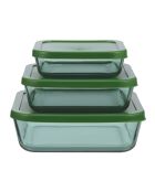 Set di 3 scatole portaoggetti quadrate in vetro verde Aloe - 32/52/80 cl