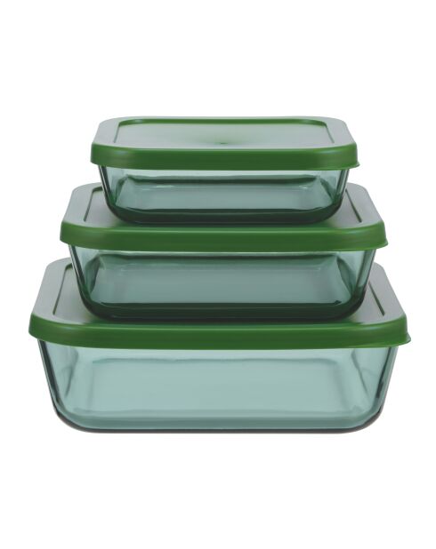 Set di 3 scatole portaoggetti quadrate in vetro verde Aloe - 32/52/80 cl