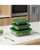Set di 3 scatole portaoggetti quadrate in vetro verde Aloe - 32/52/80 cl