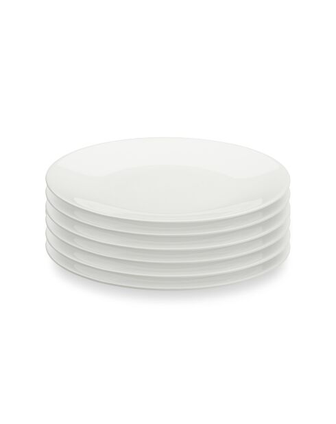 Lot de 6 assiettes plates Taidu II en bone china blanc - 26,7 cm
