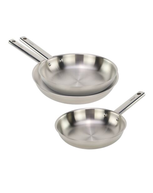 Set mit 3 Prestancia Bratpfannen aus silbernem Edelstahl — 20/24/28 cm