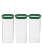 Set mit 3 Aufbewahrungsgläsern für Lebensmittel, Aloegrün/transparent, 3 x 200 cl