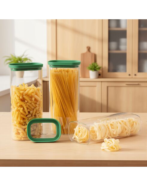 Set mit 3 Aufbewahrungsgläsern für Lebensmittel, Aloegrün/transparent, 3 x 200 cl