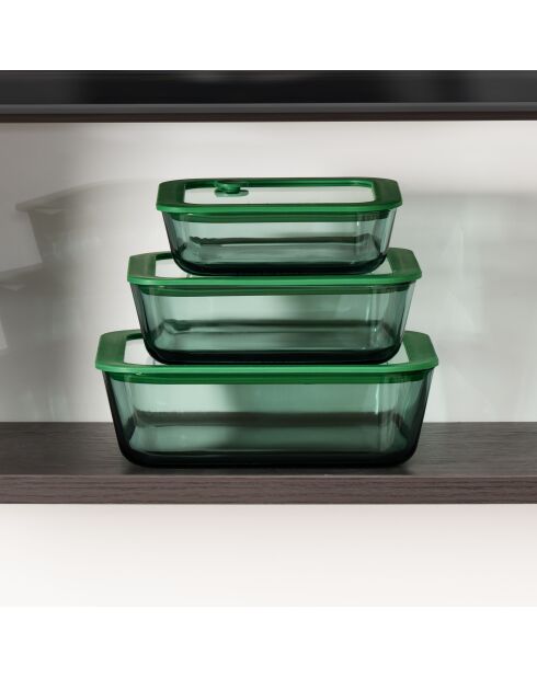 Lot de 3 boîtes de conservation carrées Aloe vertes - 32/52/80 cl