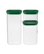 Lot de 3 bocaux de conservation alimentaire Aloe vert/transparent - 60/130/200 cl