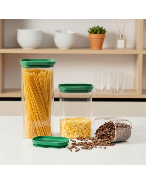Lot de 3 bocaux de conservation alimentaire Aloe vert/transparent - 60/130/200 cl