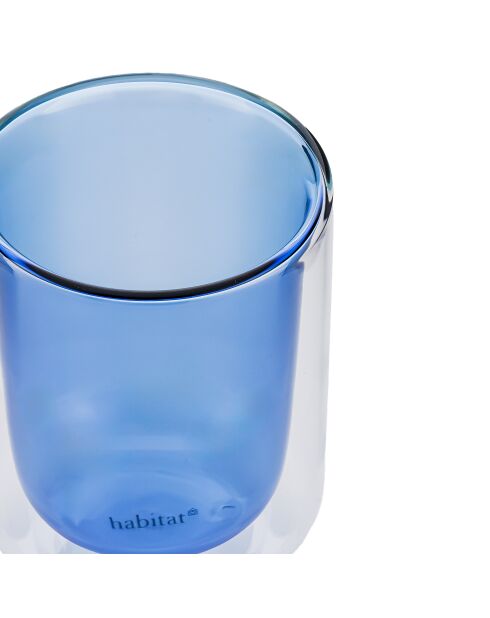 Lot de 2 Tasses double paroi en verre Ambra bleus - 20cl