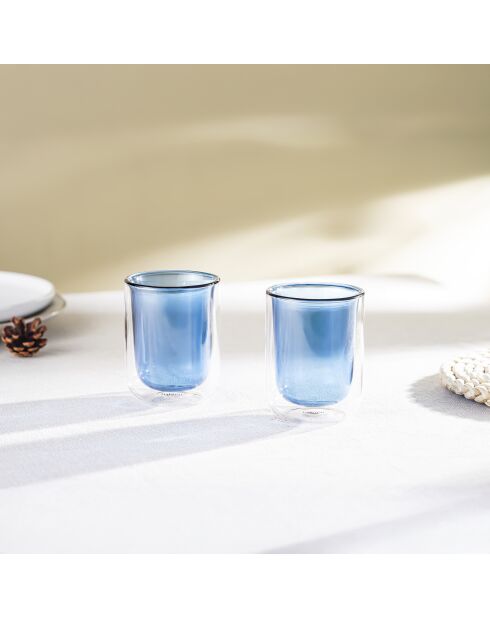 Lot de 2 Tasses double paroi en verre Ambra bleus - 20cl