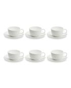 Service de 6 tasses et sous tasses à café Taidu II en bone china blanc - 23 cl