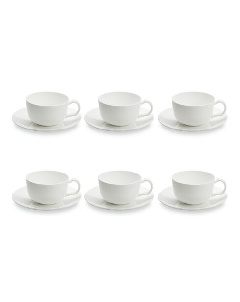 Service de 6 tasses et sous tasses à café Taidu II en bone china blanc - 23 cl