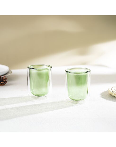 Lot de 2 Tasses double paroi en verre Ambra vertes - 20cl