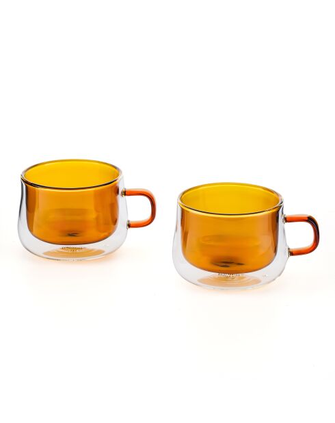 Lot de 2 Mugs Ambra double paroi en verre orange - 22cl