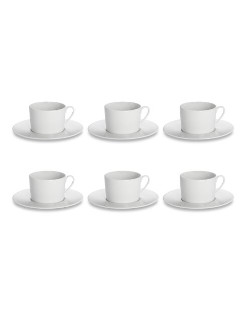 Lot de 6 tasses à café avec soucoupes Solène blanches - 12cl