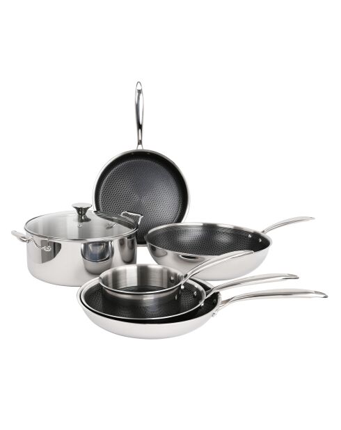 Hera Triplex 7-teiliges antihaftbeschichtetes Set in Schwarz/Silber