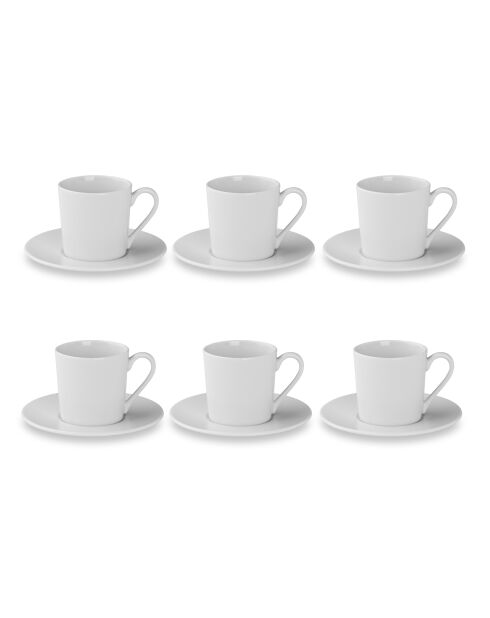 Lot de 6 tasses à thé avec soucoupes Solène blanches - 22cl