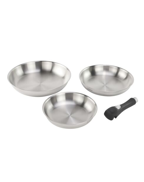 Set aus 3 herausnehmbaren Induktionsbratpfannen aus Edelstahl Épure 18/8, versilbert, 20/24/28 cm