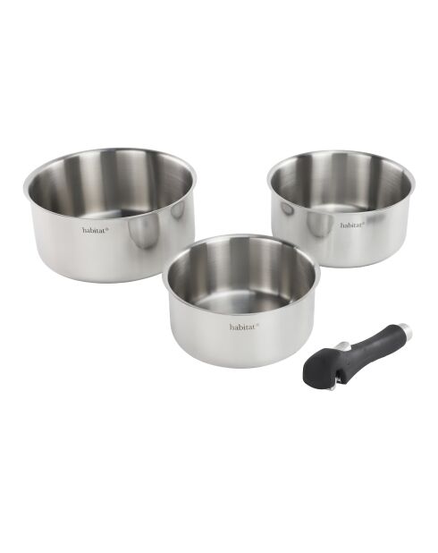 Set aus 3 herausnehmbaren Induktionstöpfen aus Edelstahl Épure 18/8, versilbert, 16/18/20 cm