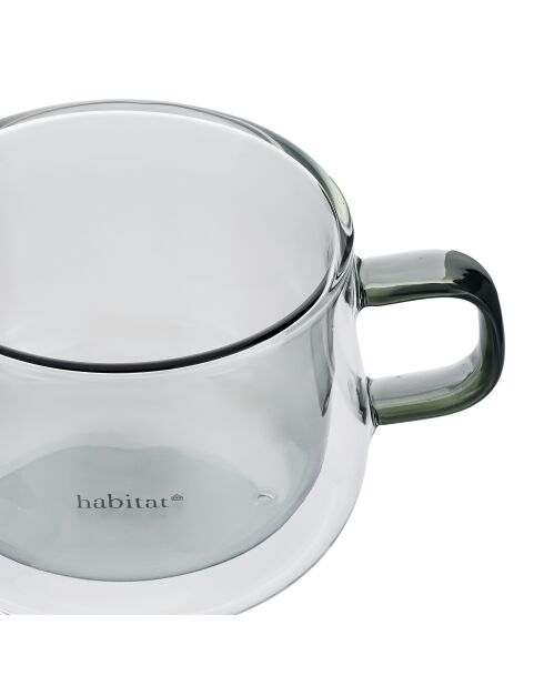 Lot de 2 Mugs Ambra double paroi en verre gris - 22cl