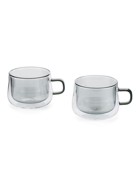 Lot de 2 Mugs Ambra double paroi en verre gris - 22cl