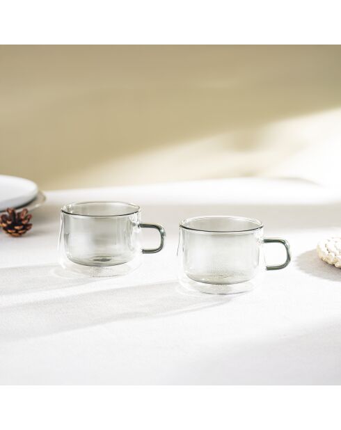 Lot de 2 Mugs Ambra double paroi en verre gris - 22cl